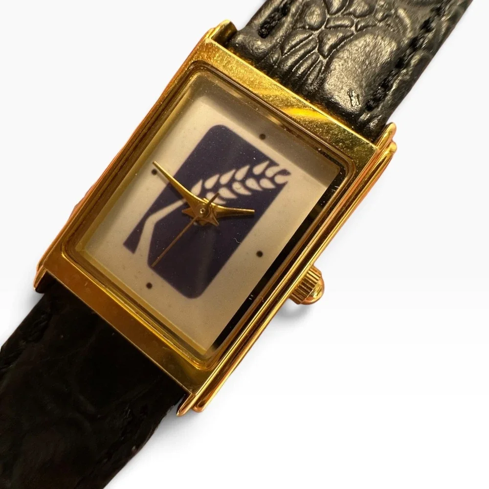 Vintage Lyna Marketing Texas Watch Gold Tone Black Leather Croc